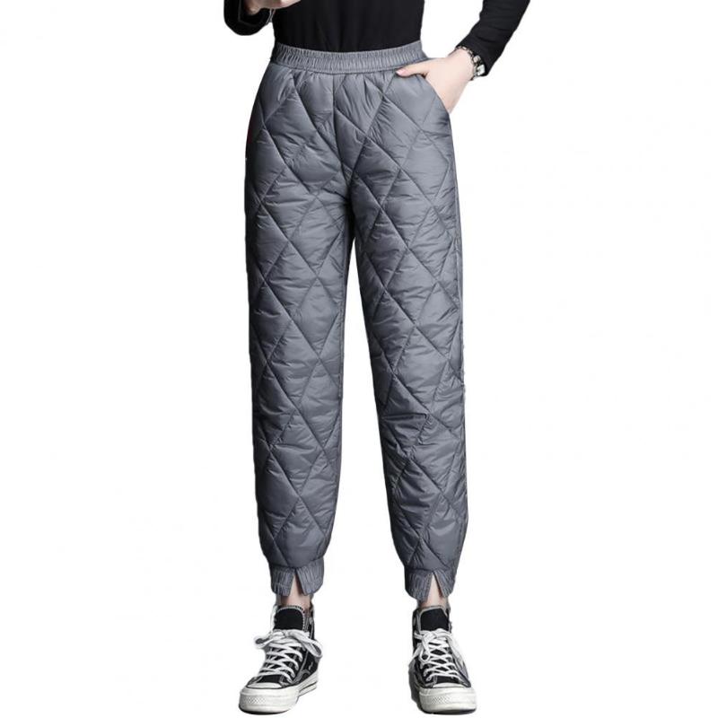 

Women's Pants & Capris Slant Pockets Rhombus Pattern Elastic Waist Women Split Cuffs Solid Color Straight Quilted Trousers For Daily Wear, Black;white