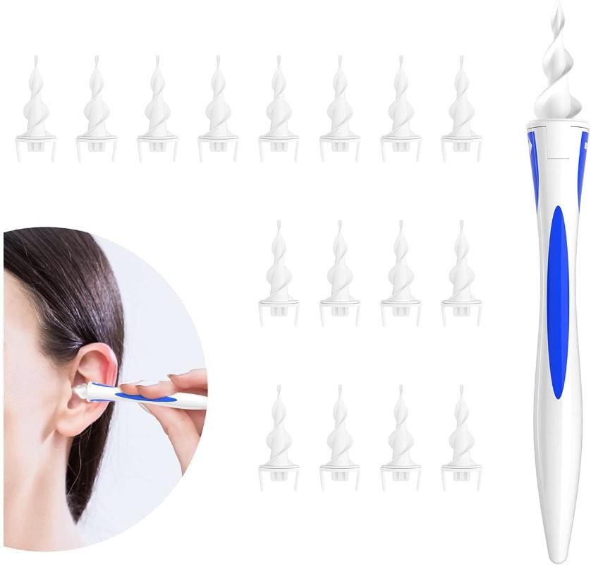Electric Nose & Ear Trimmers Earwax Removal Tool Wax Remover Spiral Q Grips With 16 Replacement Heads Reusable Cleaner-image-726045304