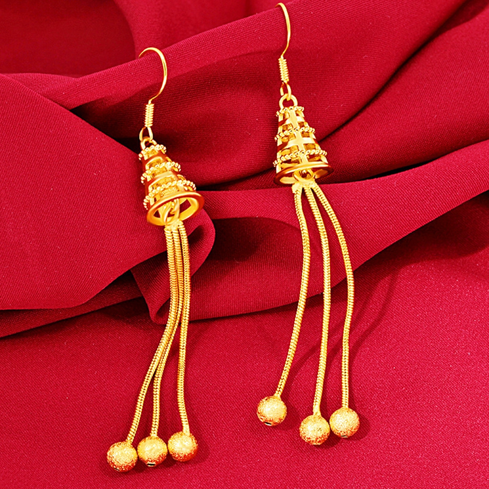 Long Tassel Pretty Dangle Earrings Women Jewelry 18k Yellow Gold Filled Fashion Female Gift-image-750701529