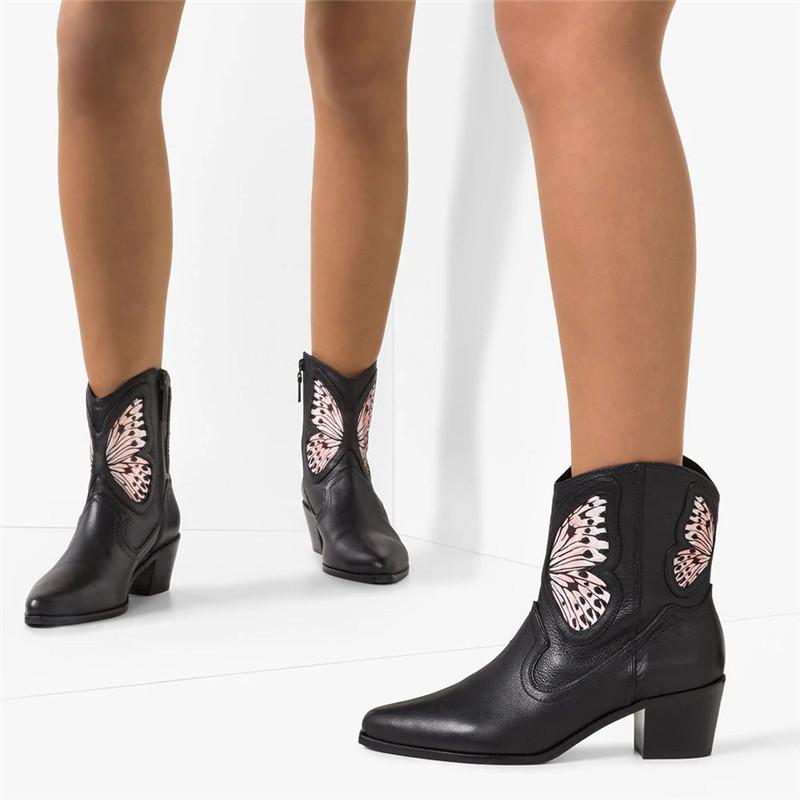 Bottes Botterfly Brodé Véritable Cuir Véritable Bottillons pour femmes Snake Print Rainbow Cowboy Boot 2021 Chaussures d'automne Femmes cheville