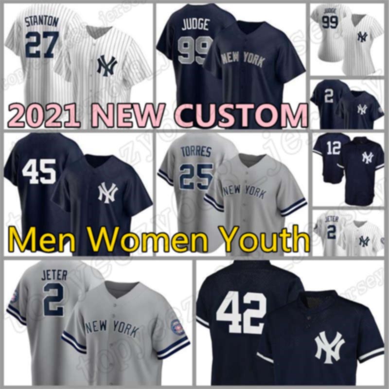 

New Aaron Judge York Custom Yankees Jersey 2 Derek Jeter Mens 48 Anthony Rizzo Gerrit Cole Baseball Babe Ruth Women Gleyber Torres Youth Retro Mariano Rivera, Mens custom no name(yangji)