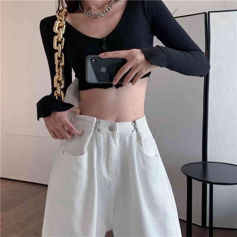

High Waist Black White Jeans For Women Fashion Wide Leg Denim Streetwear Vintage Mom Harajuku Boyfriend Straight Pants 210720, Blue