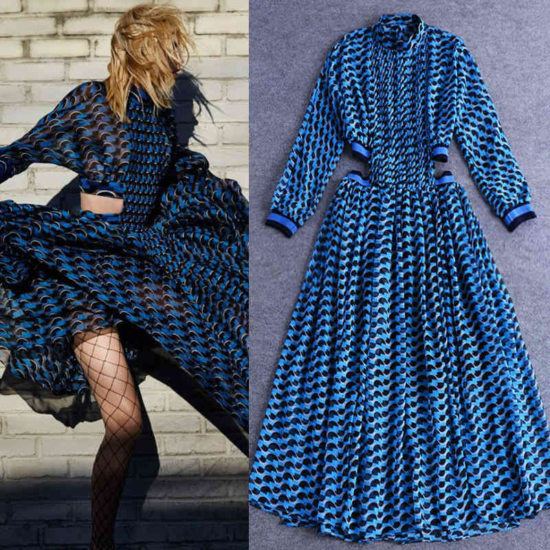 

Casual Dresses Sexy midriff long sleeve spring summer elegant collar ed women's fashions as party d033, Blue