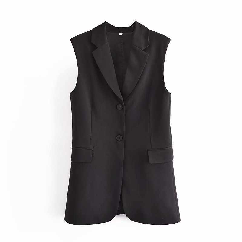 

Elegant Women Sleeveless Blazer Fashion Office Lady Waistcoat Chic Woman Jacket Vest Suit veste femme 210709, Black