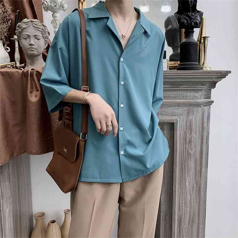

Men's Seven Part Sleeve Suit Collar Hawaiian Shirt French Cuff Mens Brand Clothes Fashion Shirts Camisa Masculina 4 Color 210721, White
