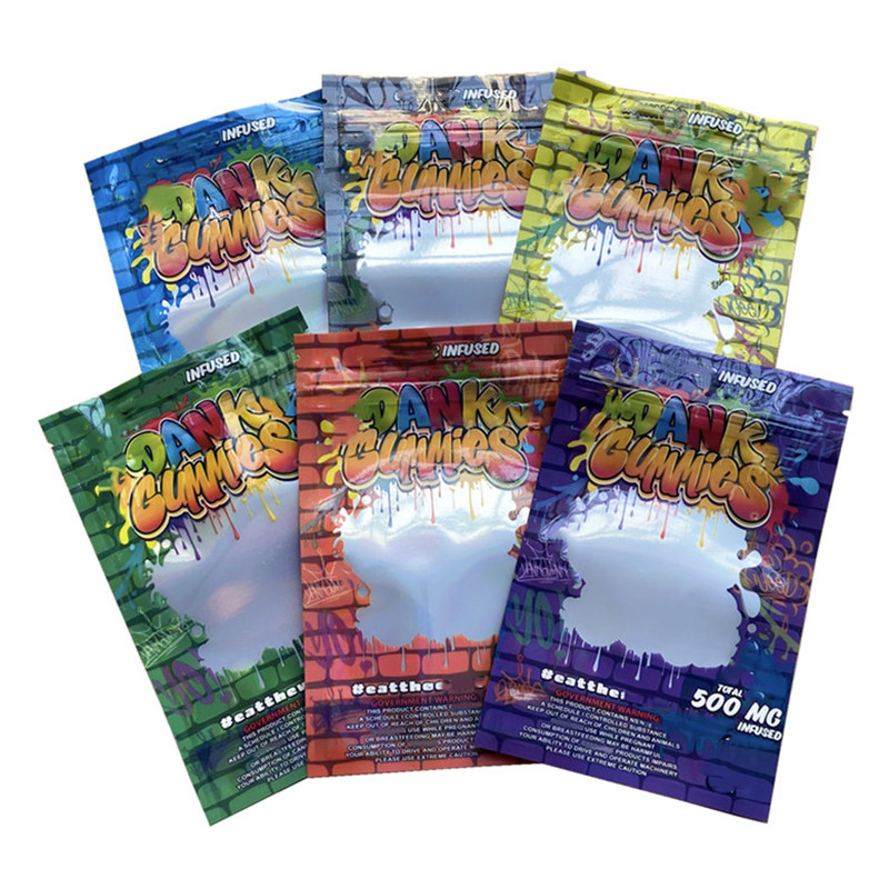 

6 types 500mg Dank Gummies Mylar packing Bag resealable edibles packaging Chuckles edible Gummy package bags for Dry Herb Flower wholesale
