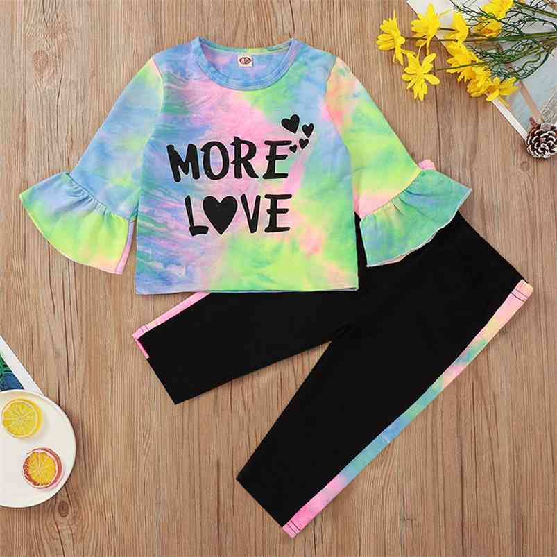 

Winter Children Sets Long Sleeve Letter Tie-dye T-shirt Patchwork Black Trousers Cute 2Pcs Girls Clothes 6M-4T 210629, Multi