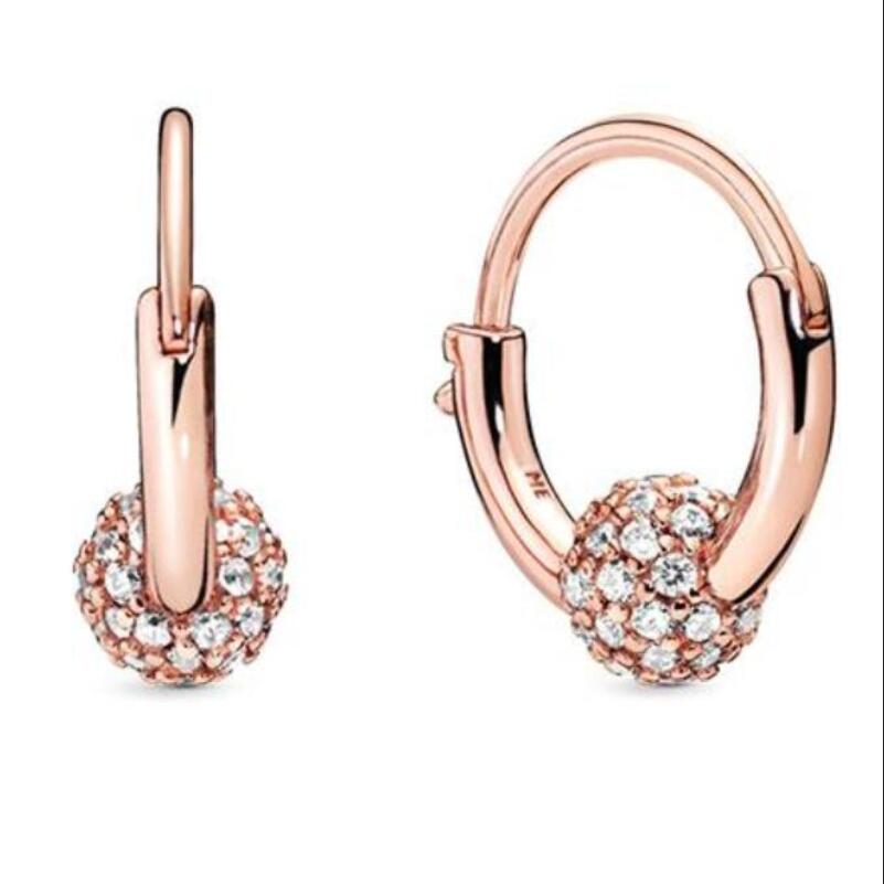 

S925 Silver 18k rose gold heart Hoop Earring with Clear CZ stone Original box for Pandora Jewelry Women's Christmas Gift