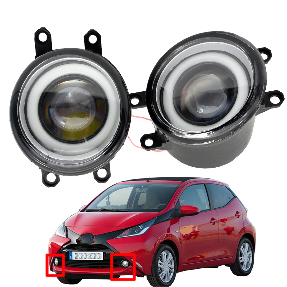 

for Toyota Aygo (_B4_) 2014-2018 fog light pcs Front Bumper Lamp Styling Angel Eye LED Lens 12v H11
