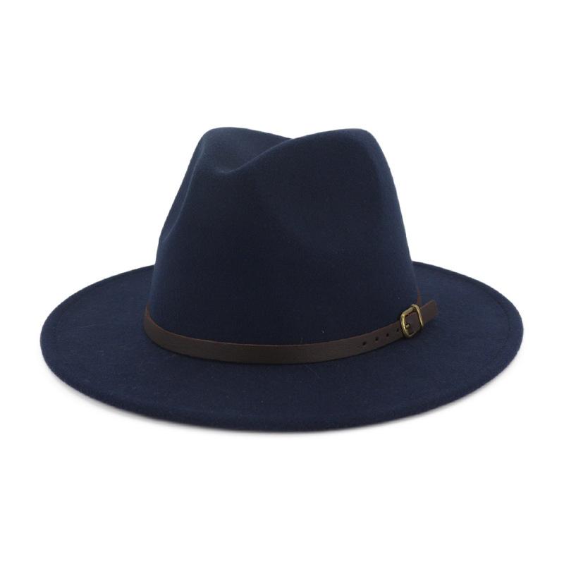 

Wide Brim Hats Black Leather Belt Decoration Felt Artificial Wool Blend Winter Fedora Men Women Wedding Party Bowler Jazz