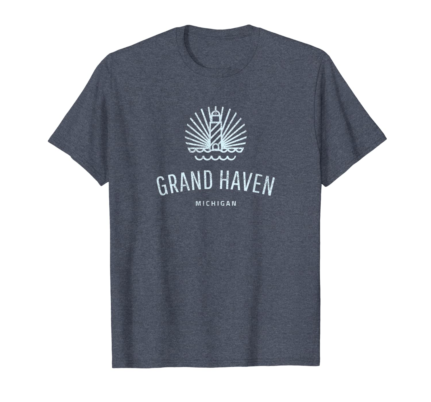 

grand haven michigan retro vintage lighthouse t-shirt, White;black