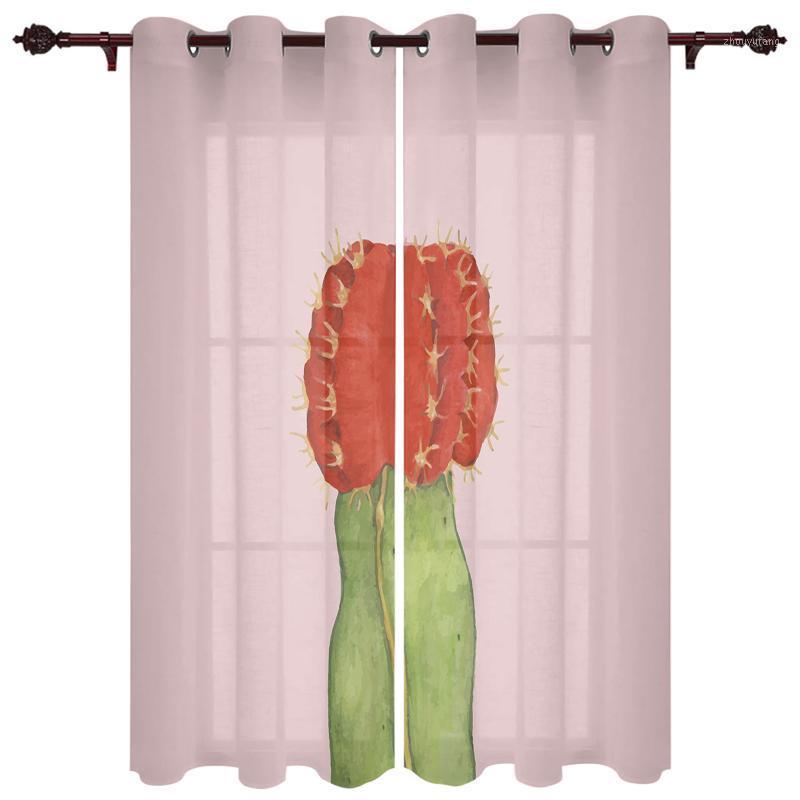 

Nice Translucent Curtains With Succulent Cactus Flower Pattern For Living Room Kitchen Bedroom Decoration Windows Curtain & Drapes