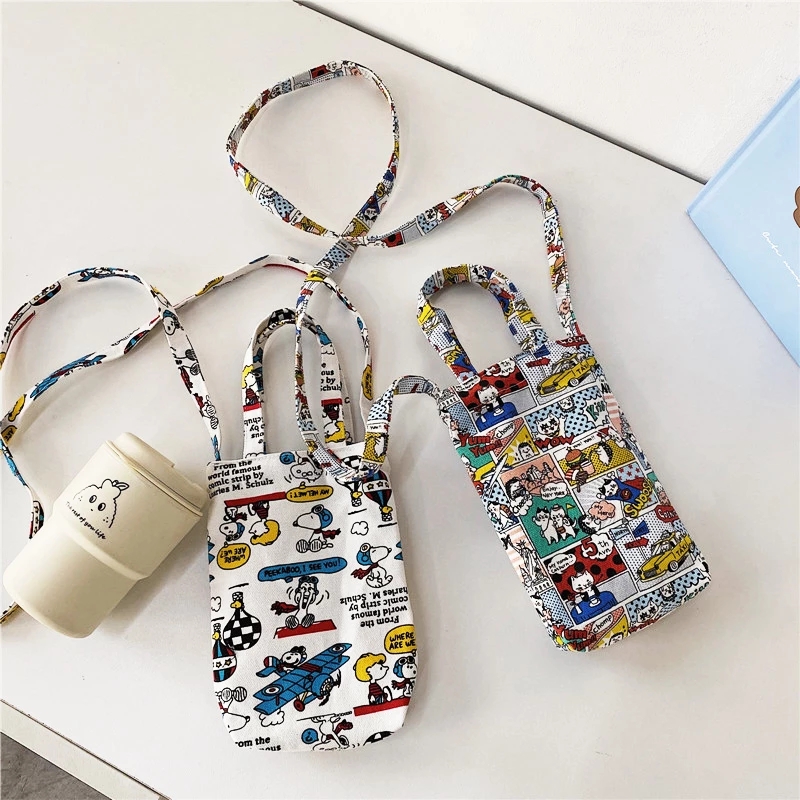 

Ins cute cartoon Canvas PURSE Wallet mobile phone bag thermos glass holder portable water cup milk tea