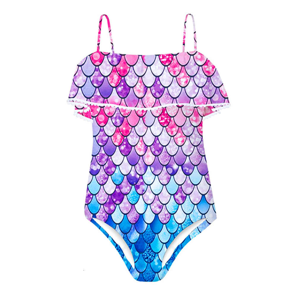 

Children's suit Girls' summer neck strap 3D printed children's Bikini swimsuits, Black