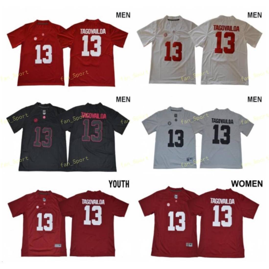 

NCAA College Tua Tagovailoa Jerseys 13 Alabama Crimson Tide Football Jersey Red White Men Women Youth, As