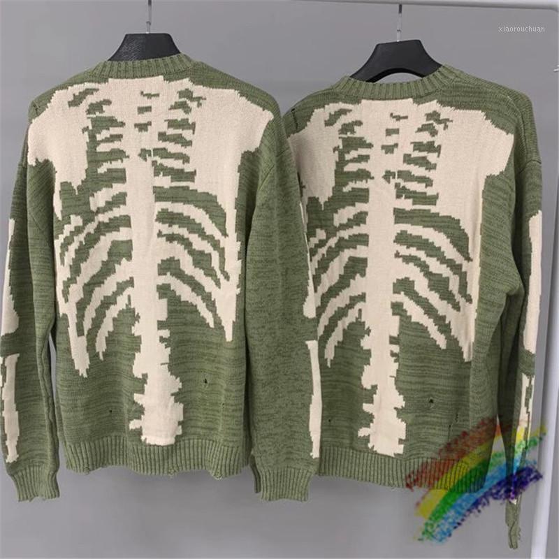 

Men' Sweaters 2021FW Loose KAPITAL Skeleton Bone Printing Sweater Men Woman 1:1 High Quality Crewneck Vintage Green Sweatshirts