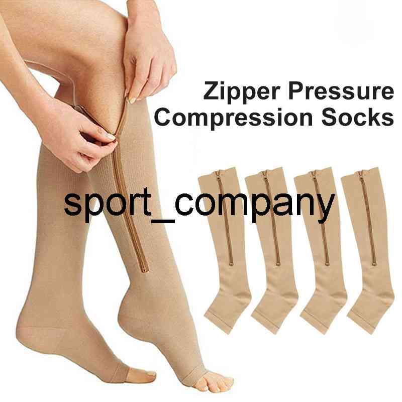 

New 1Pairs Unisex Zipper Pressure Compression Sport Socks Support Stockings Leg - Open Toe Knee High Varicose Veins Socks, Skin