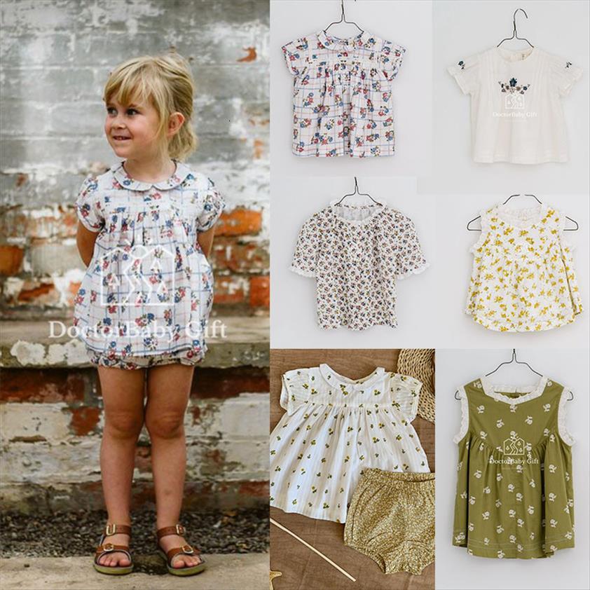 

toddler girl summer t shirt vintage style children brand clothes lc floral pattern vest kids, Blue