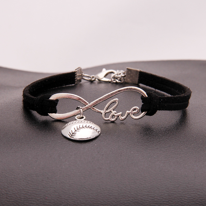 

American Softball infinity Bracelets For Women Men Love baseball charm velvet String Rope Wrap Bangle Fashion Sports Jewelry Gift wjl2344, Golden;silver