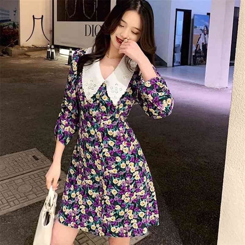 

Korean Chic Retro Print Floral boho Dress Summer High Waist Chiffon Vestido vintage elegant party dresses holiday female 210517, Yelllow