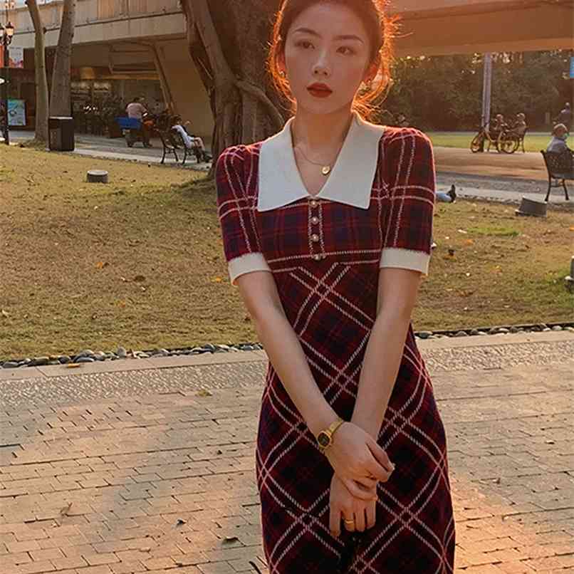 

Fashion Women' Dresses Spring/Summer Retro British Plaid Knit Skirt 210520, Red