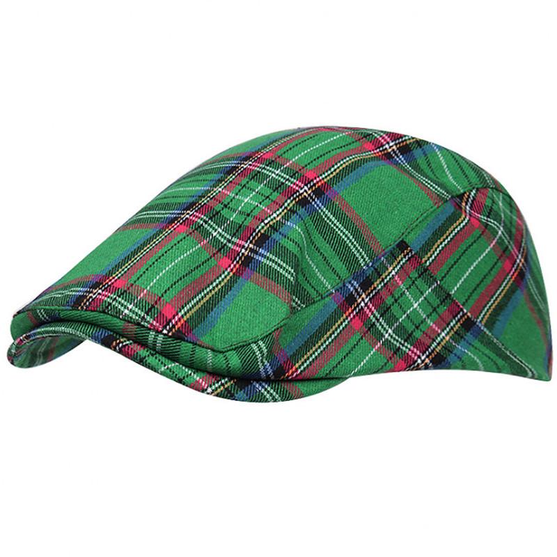 

Berets Outdoor Hat Leisure Men's Cotton Plaid Women Caps Sun Casual Visor, Green