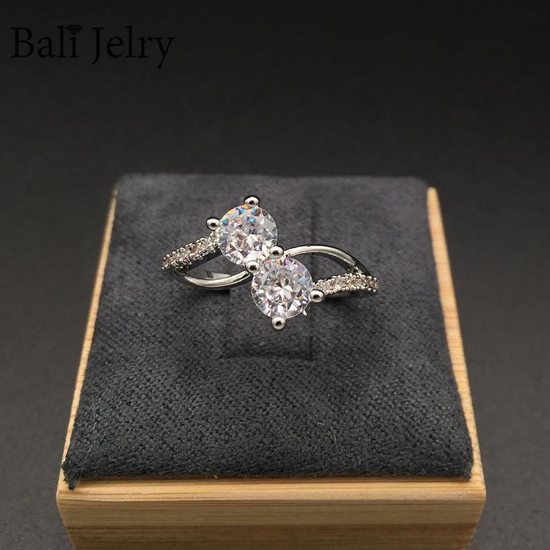 

Cluster Rings Bali Jelry Trendy 925 Silver Charm Jewelry Double Shape Round Zircon Gemstone Accessories For Women Wedding Engagement