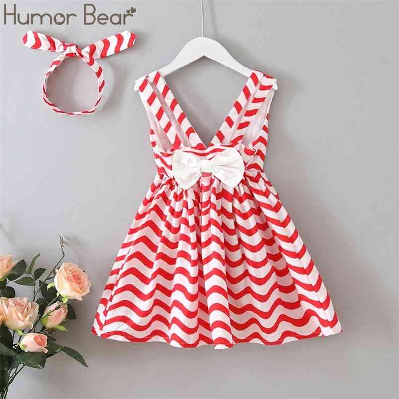

Girls Dress Summer Vest V-neck Wave Fashion Stripes Halter Bow Princess Girl Baby Toddler 210611, Bz250 red