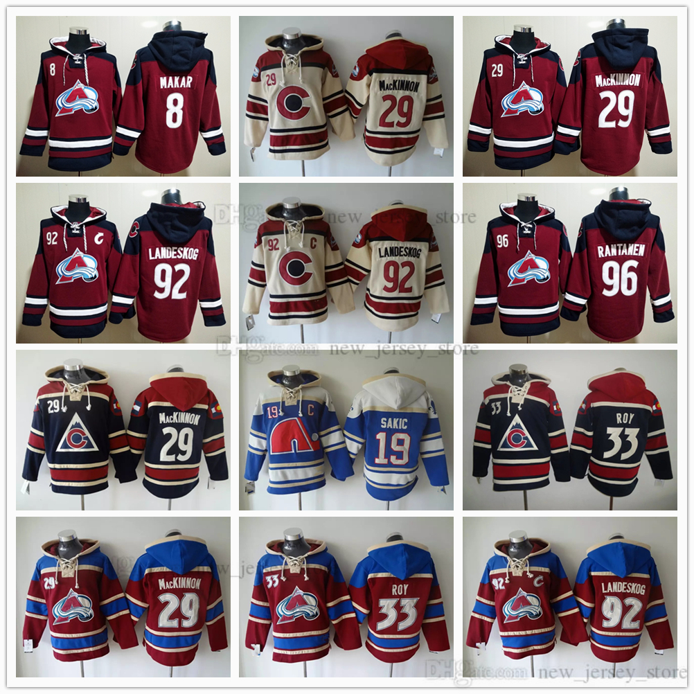 

Stitched Hockey Outdoor Jackets Hoodies Jerseys 29 Nathan MacKinnon 92 Gabriel Landeskog 8 Cale Makar 9 Matt Duchene 19 Joe Sakic 33 Patrick Roy Mikko Rantanen Hoodie, Same as picture