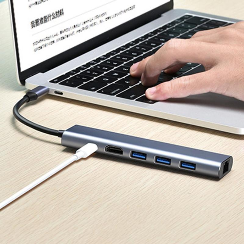 

Hubs 6 In 1 Docking Station Expansion Dock USB 3.0 PD Fast Charging Port Compatible Hub RJ45 LAN Converter