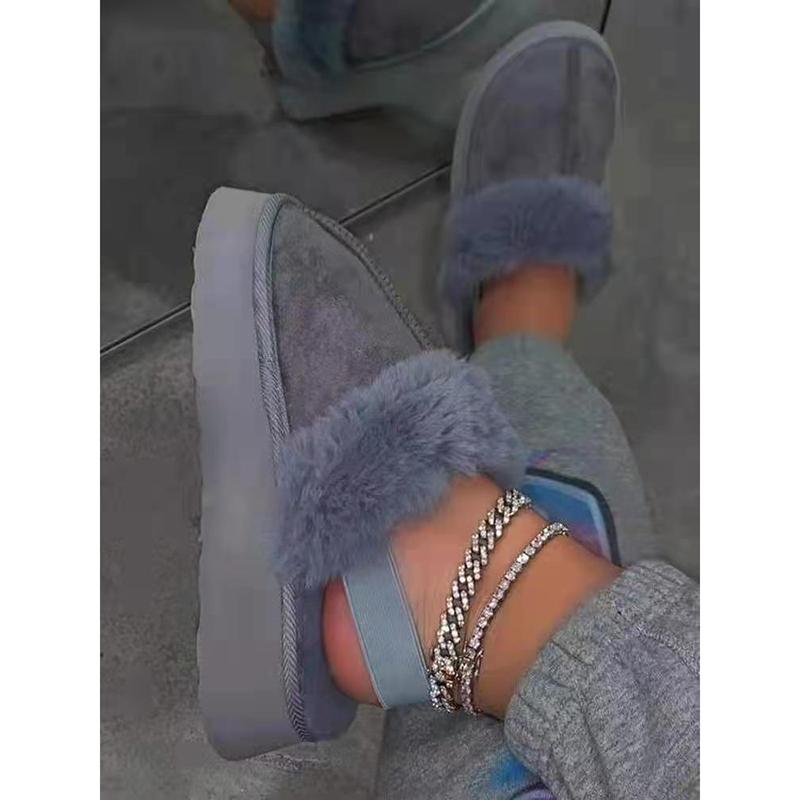 

Slippers 2021 Winter Style Fashion Casual Plush Toe Cap Back Strap Mid-heel Platform Solid Color Outdoor Women's, Black