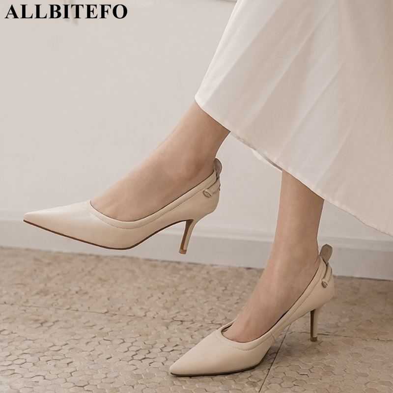 

ALLBITEFO soft sheepskin genuine leather high heel shoes stiletto fashon sexy thin heel women heels shoes high heels women 210611, As picture