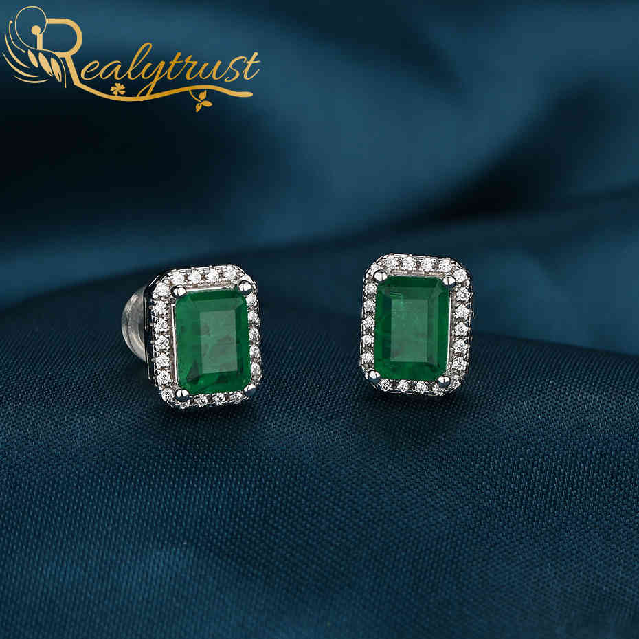

Realytrust Solid 925 Sterling Silver Colombia Emerald Lab Created Diamond Stud Earrings for Women Wedding Party Birthday Gift 210323