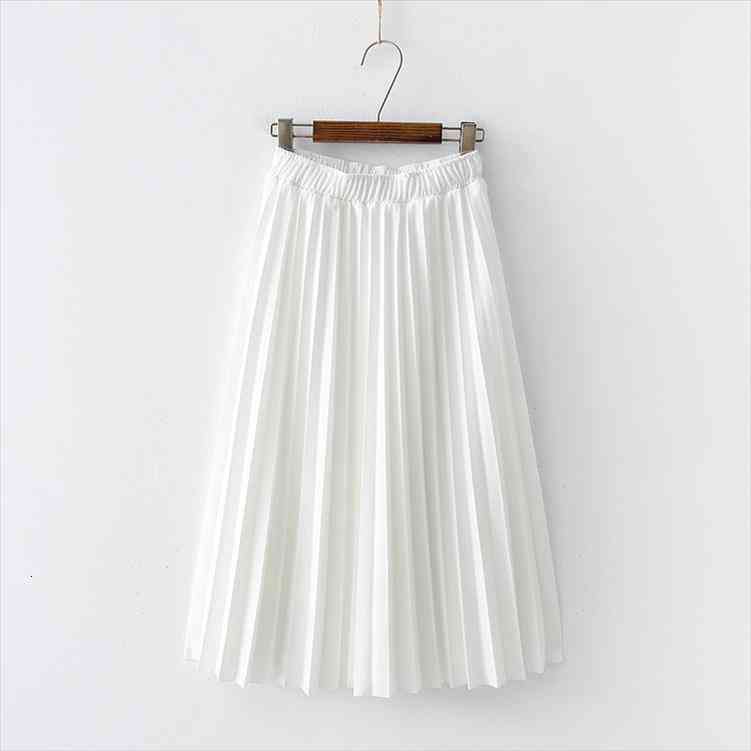 

summer women fashion skirts high waist elascity casual solid pleated chiffon party skirt, Black