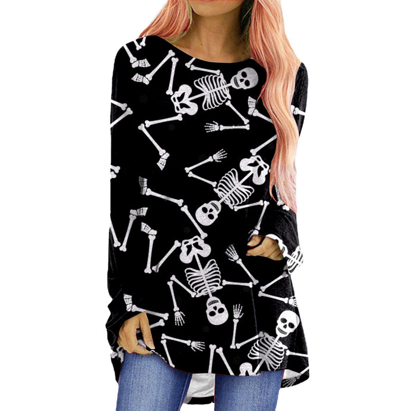 

Halloween Autumn/Winter Women s smaller Pattern Multicolor Holiday Top Long Sleeve T-shirt Round Neck Print Comfortable Loose Party Holiday Show 2021, White