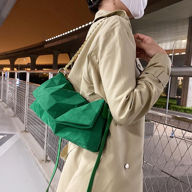 

womens leathers shoulder bags creative geometric chain bag of soft fabrics in winter fold simple solid color leather handbag personalized women envelope bag, Brown(boutique box)