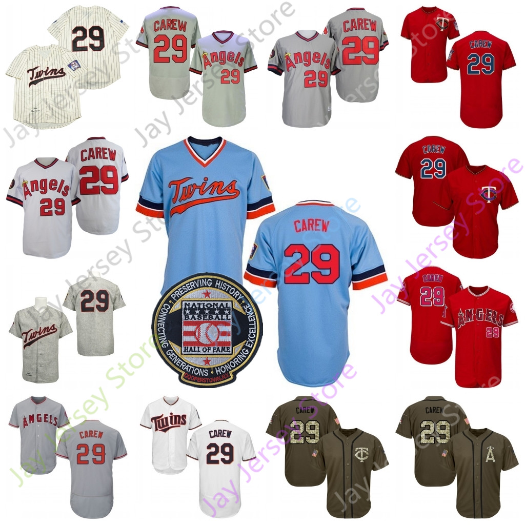 

Rod Carew Jersey Hall Of Fame Patch 1969 Cream Pinstripe Grey Blue Red White Fans Pullover Player I Salute to Service I, Blue;black