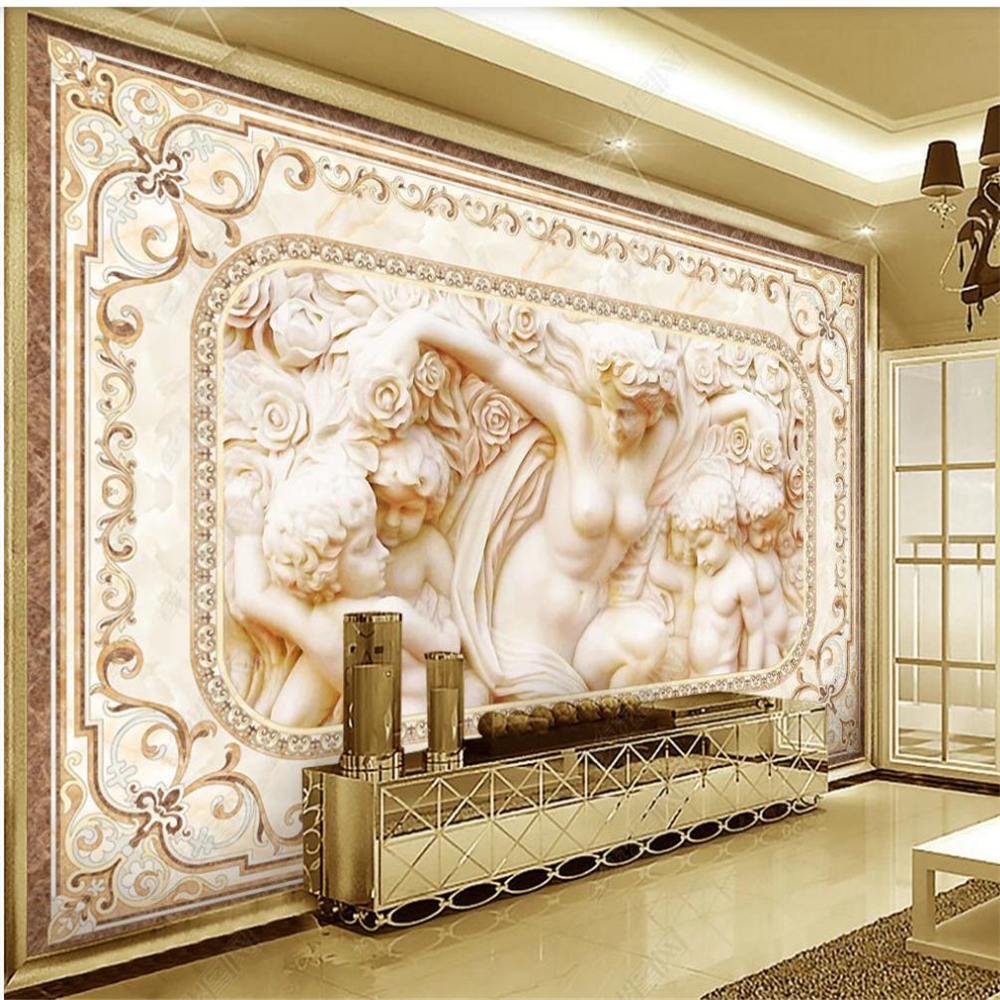 

European wallpapers classical Virgin and Child 3D three-dimensional marble relief background wall, Beige