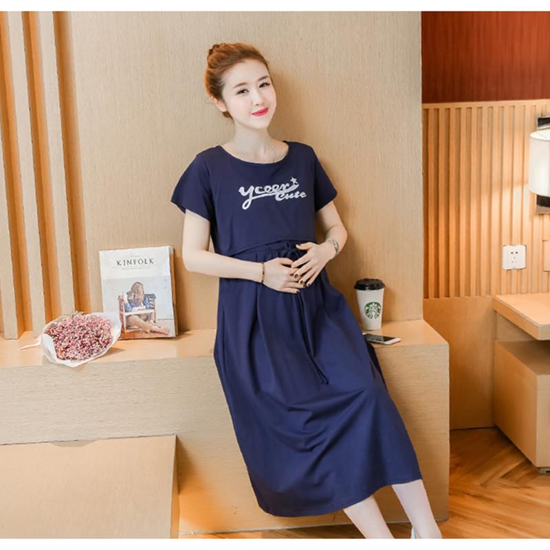

Maternity Dresses Pregnant Print Comfortable Breastfeeding Short Sleeve Dress Women Elegant Korean Nursing Clothes, White
