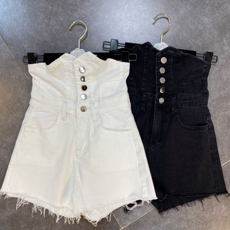 

Women Denim Shorts High Waist Fashion Spring Summer Ladies Irregular HR407 210525, White