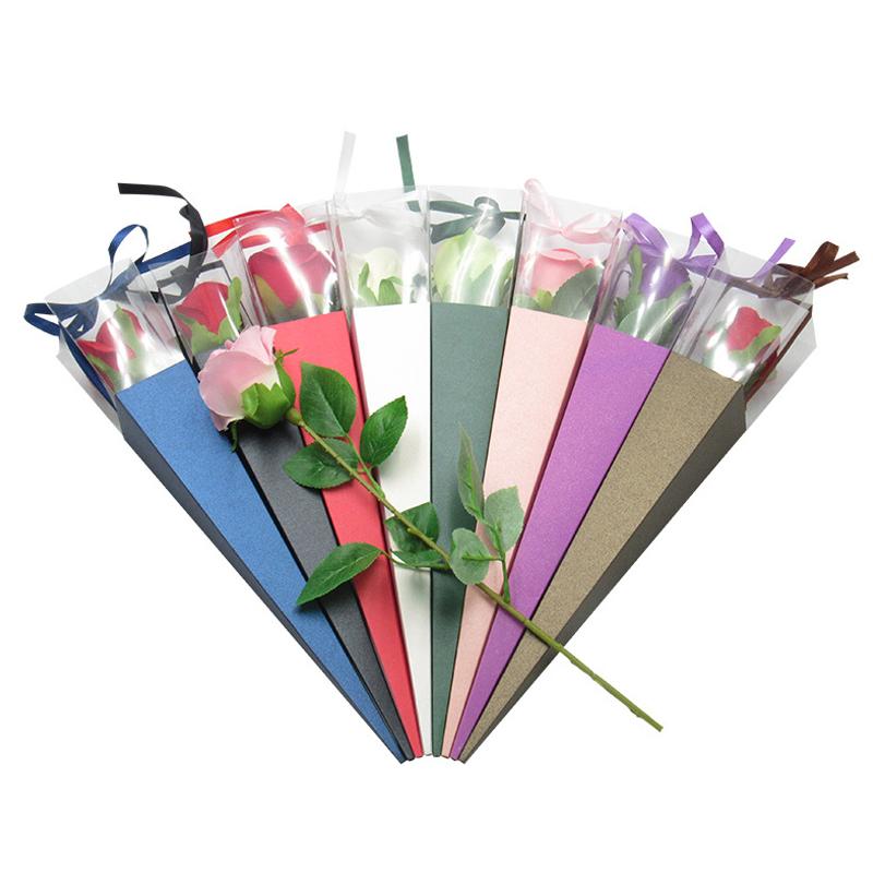 

Gift Wrap Single Flower Rose Box PVC Triangular Bouquet Wrapping Paper Plastic Bags Boxes Cases For Flowers Gifts Packaging