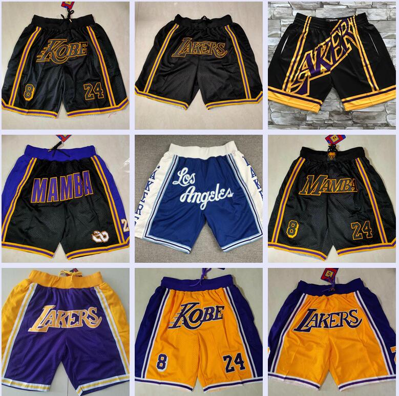 

Men Basketball Short JUST DON Shorts Retro Edition Mesh Los Angeles Lakers 23 James 3 Davis Stitched Pocket Stitch City Teams Na, Black;red