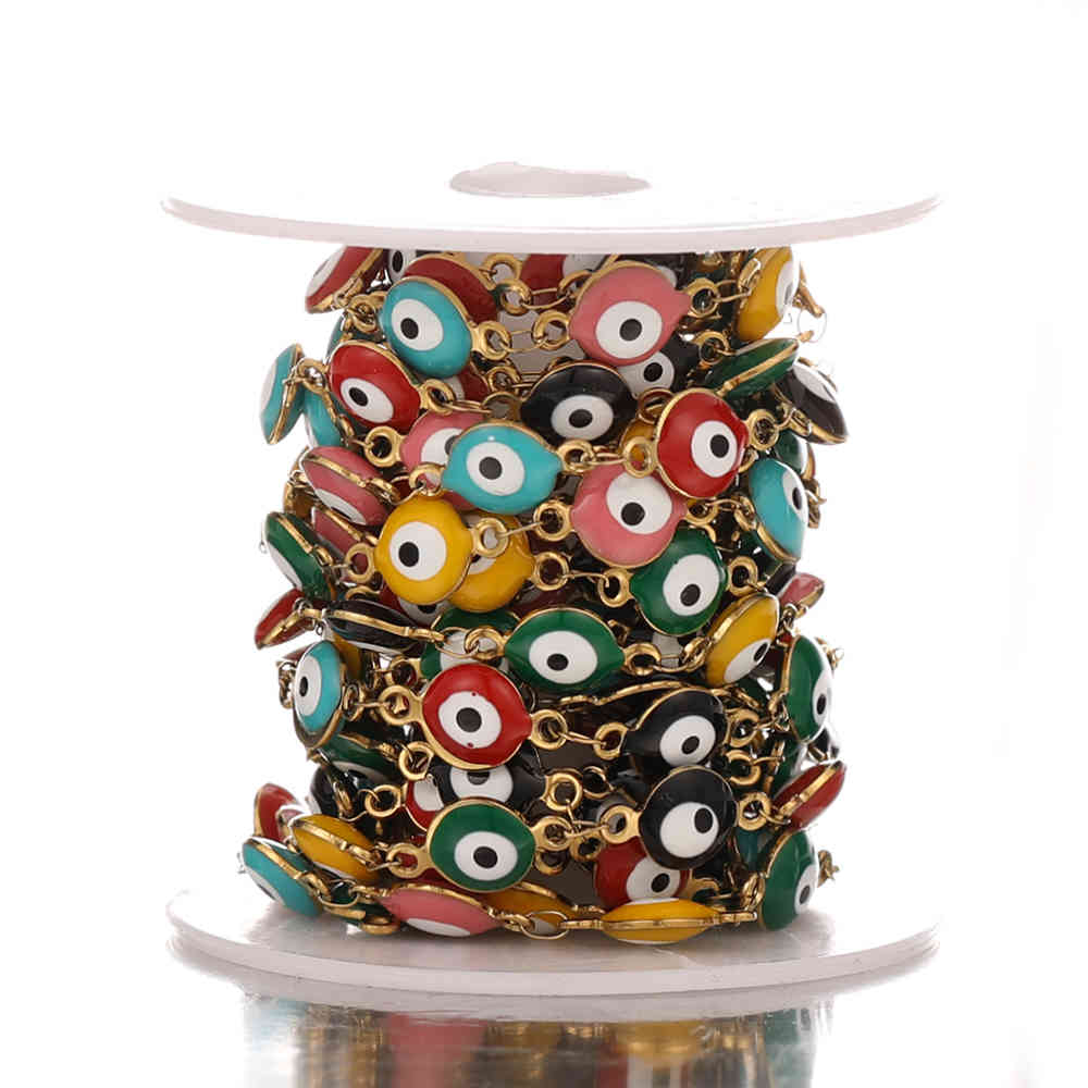 

1 Meter Stainless Steel Turkey Eye Charm Enamel Chains DIY Necklace Making Jewelry Findings Bracelet Components Bulk Accessories