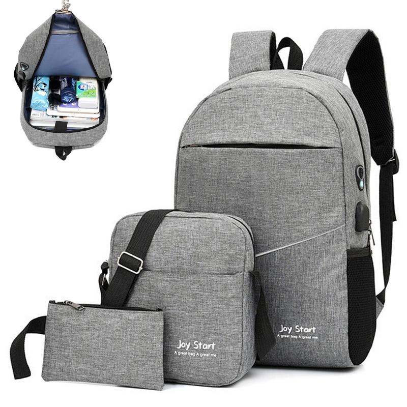 

Men's Laptop Backpacks USB Charging Large Capacity 3 Set School Travel Shoulder Bags For Male And Female Backpack