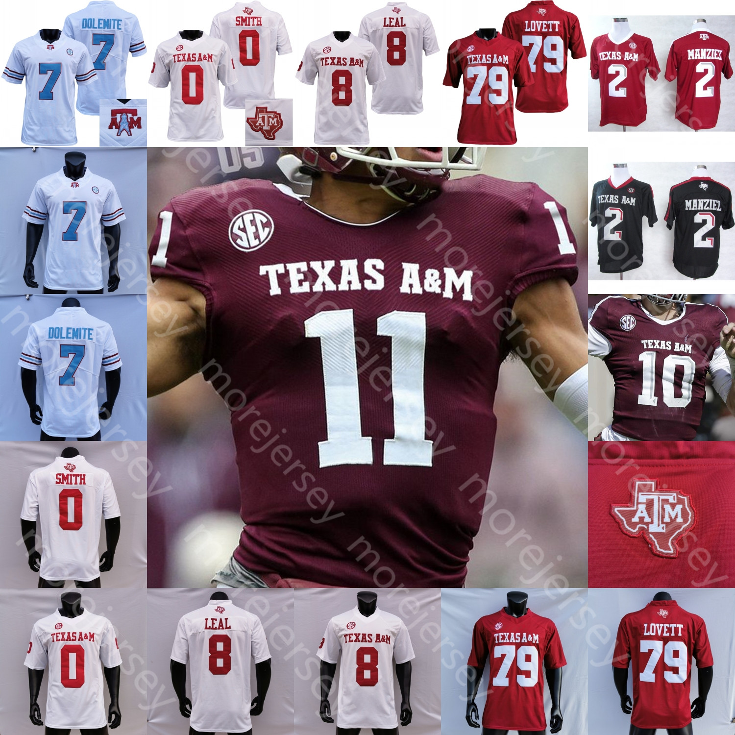

Custom Texas A&M Aggies Football Jersey NCAA College Johnny Manziel Spiller Ainias Smith Chapman Lane Haynes King Devon Achane Shemar Turner Leon O'Neal Jr., White