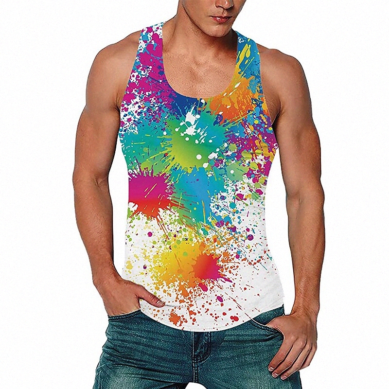 Men's Tank Top Vest Undershirt 3D Print Colorful Crew Neck Daily Holiday 3D Print Print Sleeveless Tops Casual Beach Rainbow / Summer i0yB#