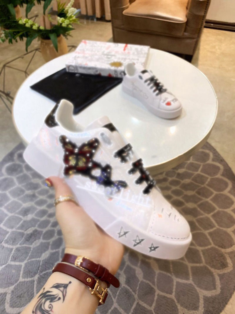 

2021 Mens Crown leather sneakers Platforms Print pattern couple fashion personality wild sports skateboard casual shoes, Black