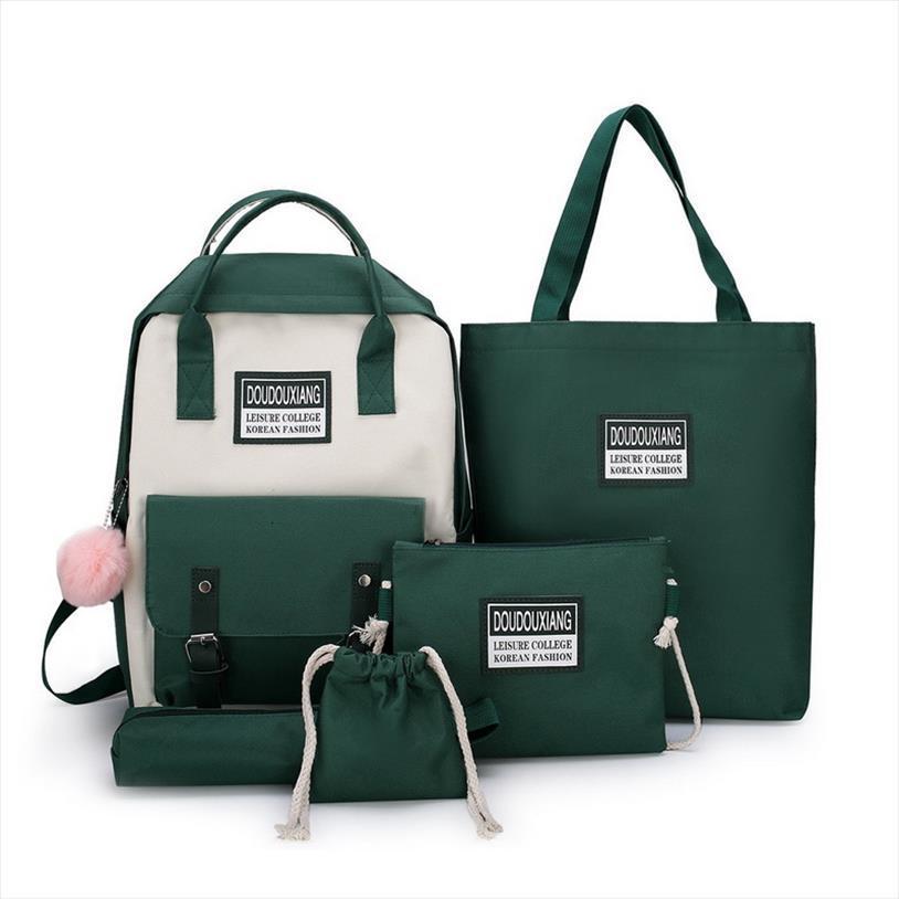 

plush pendant school bag five piece backpack large capacity for teenagers boy girl kids canvas b322