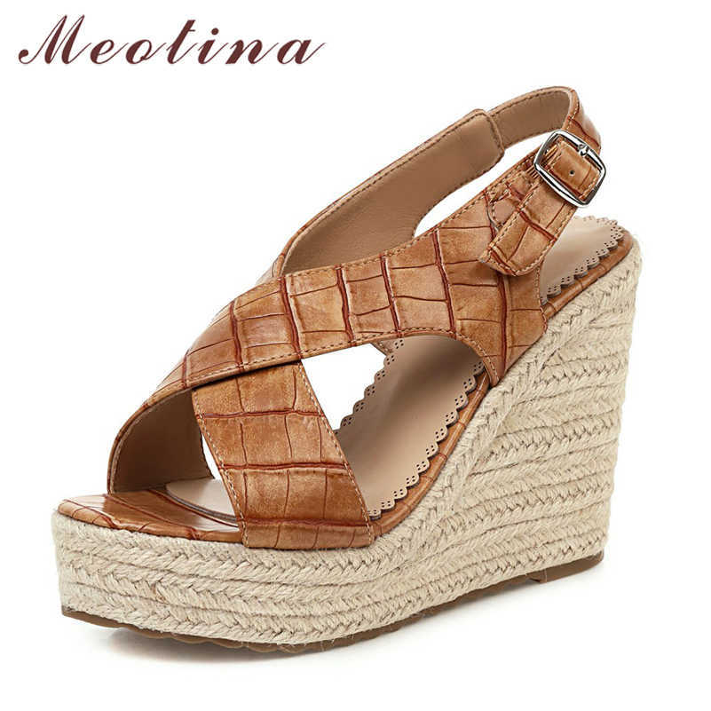 

Meotina Women Shoes High Heel Platform Wedge Shoes Round Toe Buckle Ladies Sandals Fashion Party Shoes Black Summer Size 4-10. 210608