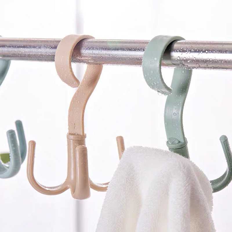

Hangers & Racks Four Hooks 360 Degrees Rotate Towel Hanger Dry Wet Dual Use Wardrobe Clothes Shoes Sundries Multifunction Organizer